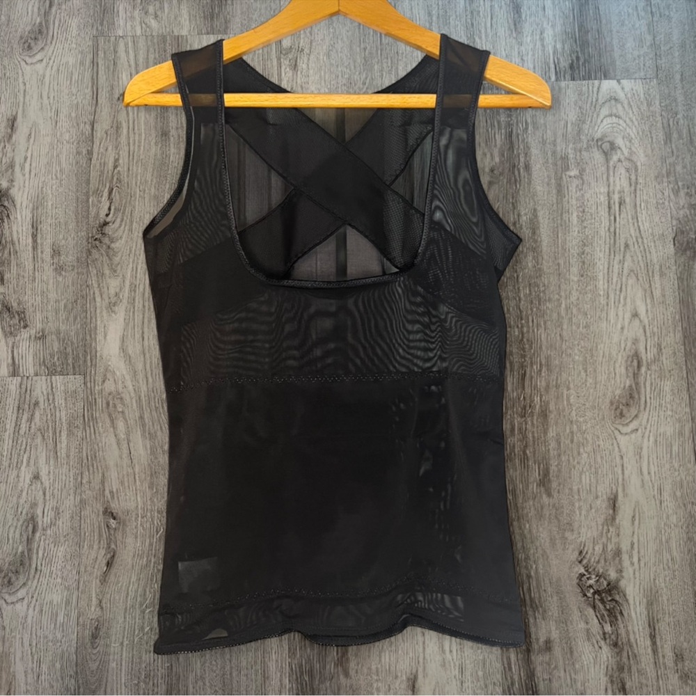 Kymaro Black Mesh‎ Shapewear Tank Top XL | Criss Cross Back Slimming